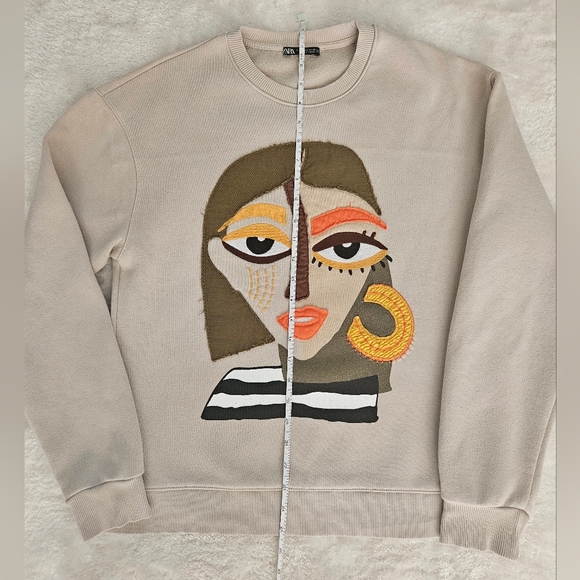 NEW Zara Sweatshirt Size S Beige Eclectic Streetwear Contemporary Casual - Picture 10 of 11
